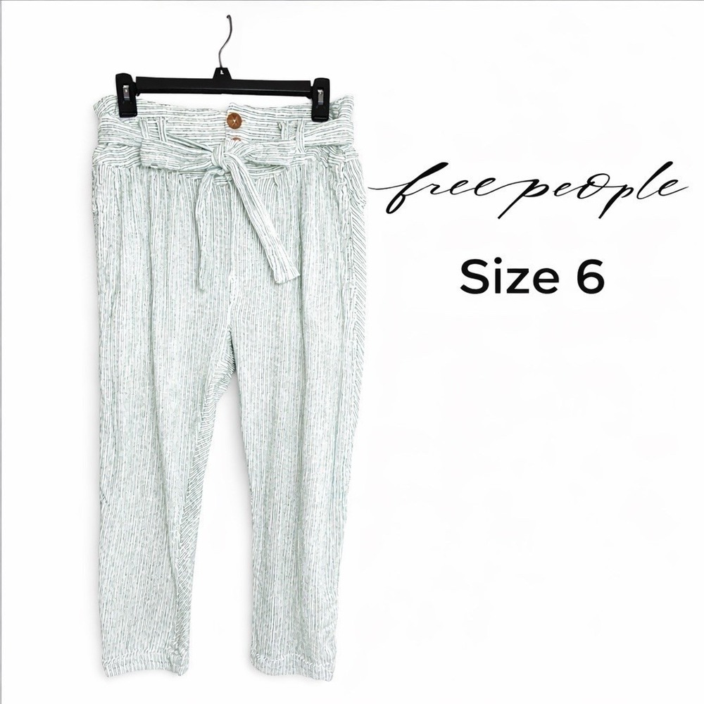 Free People Rumors Yarn Dye Belted Harem Crop Pants Stripes Sz 6 100% Cotton